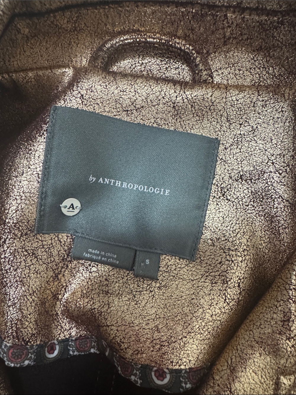 Anthropologie Metallic Bronze Cropped Moto Jacket - Picture 2 of 2
